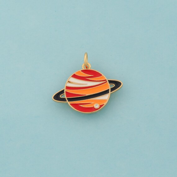 Gold CZ Saturn Charms,Universe Planet Jewelry,Enamel Saturn Pendant for DIY Jewelry Making,18K Gold