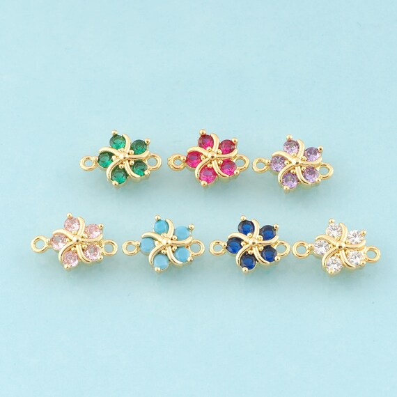 Gold CZ Flower Connector,Flower Jewelry Connector,Flower Connector for DIY Jewelry Making,18K Gold