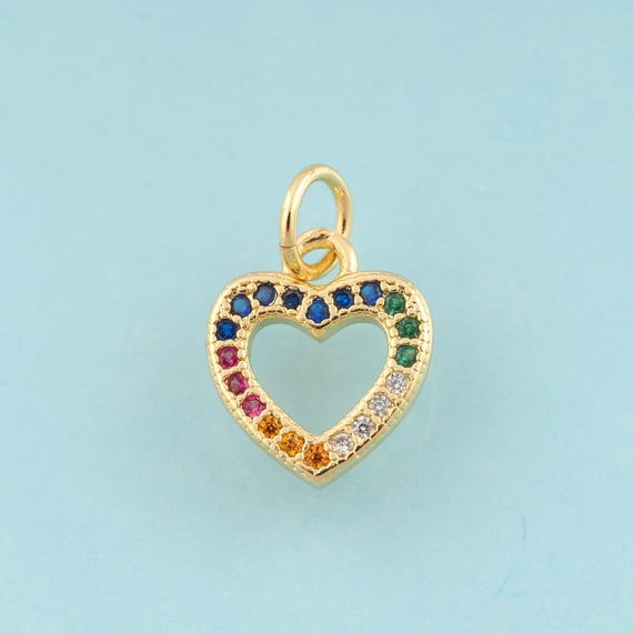 Gold CZ Heart Charms,Heart Jewelry,Heart Pendant for DIY Jewelry Making,18K Gold