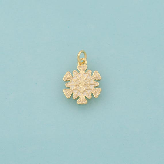 Gold Enamel Snowflake Charms,Christmas Jewelry,Snowflake Pendant for DIY Jewelry Making,18K Gold