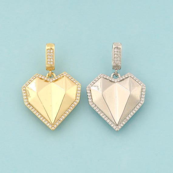 Gold CZ Heart Charms,Love Jewelry,Heart Pendant for DIY Jewelry Making,18K Gold