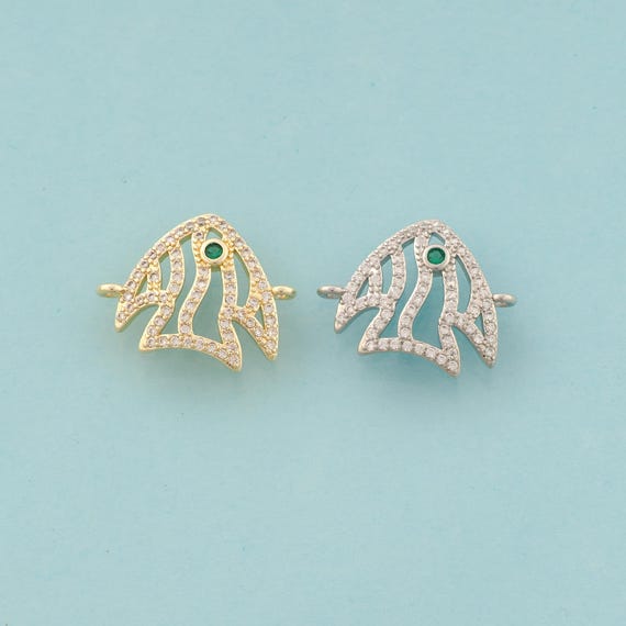 Gold CZ Fish Connector,Marine Life Jewelry Connector,Fish Connector for DIY Jewelry Making,18K Gold