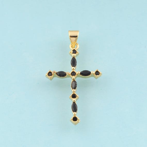 Gold CZ Cross Charms,Religious Jewelry,Christian Pendant for DIY Jewelry Making,18K Gold