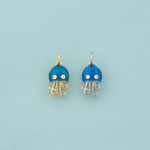 Gold CZ Octopus Charms,Marine Life Jewelry,Enamel Octopus Pendant for DIY Jewelry Making,18K Gold