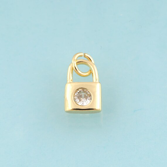 5 pcs Gold CZ Lock Charms,Minimalist Jewelry,Lock Pendant for DIY Jewelry Making,18K Gold