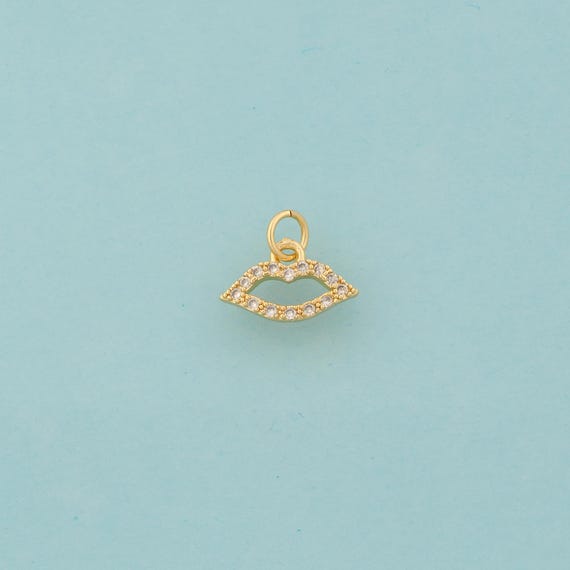 Gold CZ Lips Charms,Lips Jewelry,Lips Pendant for DIY Jewelry Making,18K Gold
