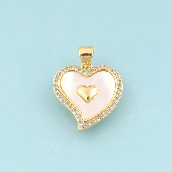 Gold CZ Heart Charms,Minimalist Jewelry,Heart Pendant for DIY Jewelry Making,18K Gold