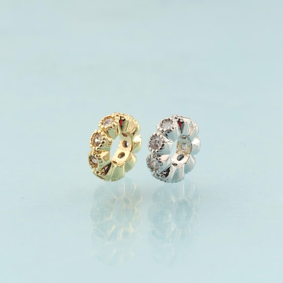 CZ Round Flat Spacer Beads,Flat Beads,Round Beads for DIY Jewelry Making,18K Gold & Rhodium