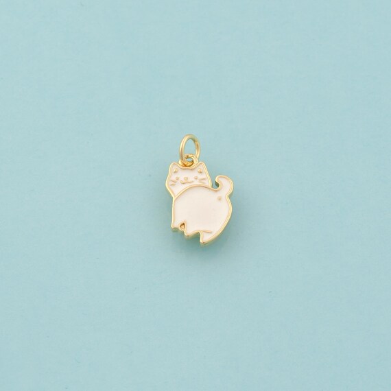 Gold Enamel Cat Charms,Animal Jewelry,Cat Pendant for DIY Jewelry Making,18K Gold
