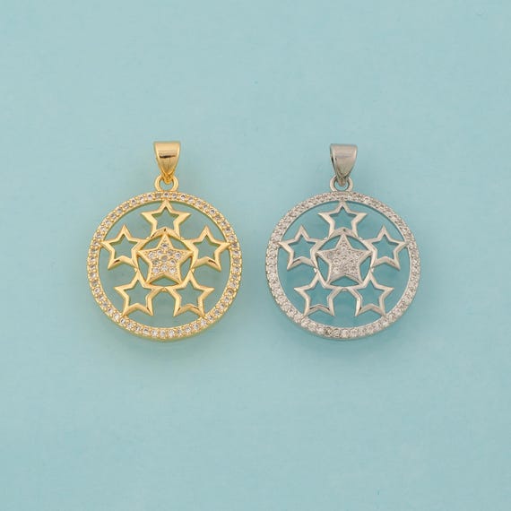Gold CZ Star Charms,Celestial Jewelry,Starburst Pendant for DIY Jewelry Making,18K Gold