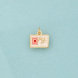 Gold Emaille Herz Charms, Quadrat Schmuck, Postkarte Anhänger für DIY Schmuckherstellung, 18K Gold