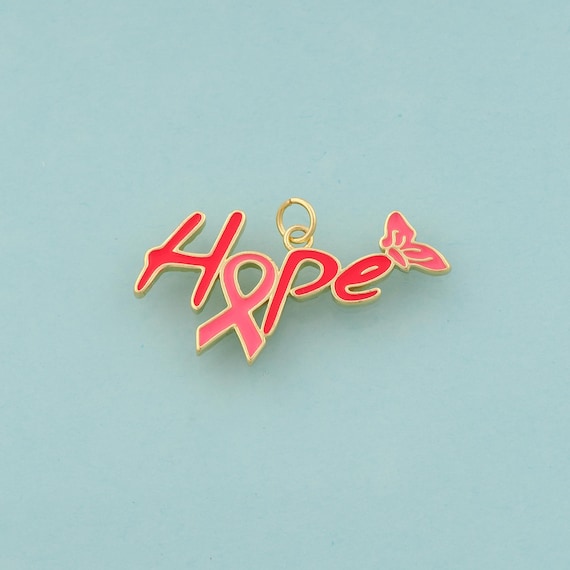 Gold Enamel Breast Cancer Awareness Silk Ribbon Charms,Symbol Jewelry,Butterfly Pendant for DIY Jewelry Making,18K Gold