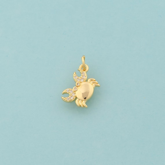 Gold CZ Crab Charms,Marine Life Jewelry,Crab Pendant for DIY Jewelry Making,18K Gold
