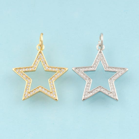 Gold CZ Star Charms,Celestial Jewelry,Star Pendant for DIY Jewelry Making,18K Gold & Rhodium
