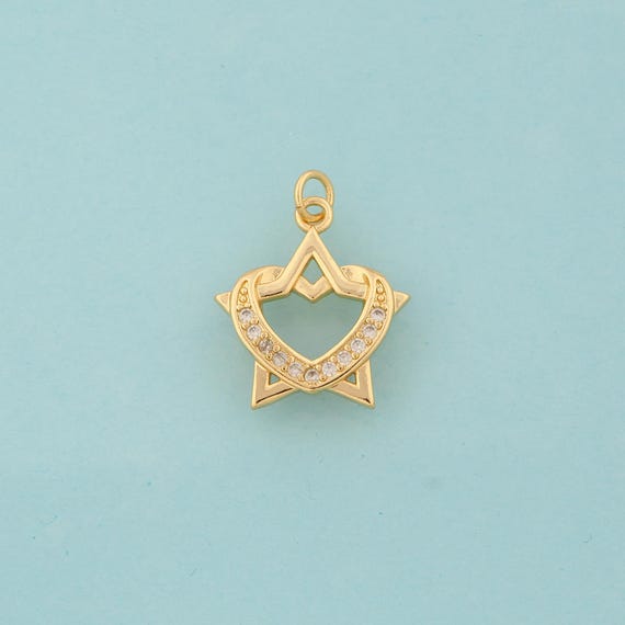 Gold CZ Star Charms,Heart Jewelry,Star Pendant for DIY Jewelry Making,18K Gold