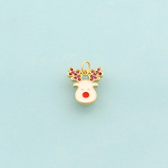 Gold CZ Deer Charms,Christmas Jewelry,Enamel Animal Pendant for DIY Jewelry Making,18K Gold