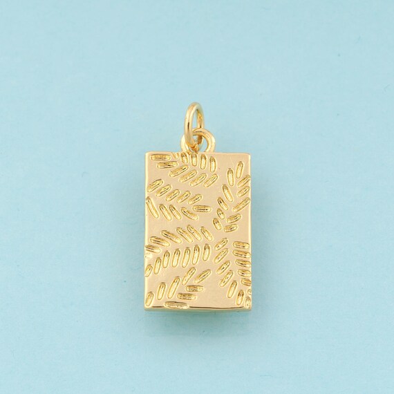 Gold Square Charms,Leaf Jewelry,Minimalist Pendant for DIY Jewelry Making,18K Gold