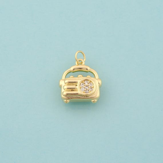Gold CZ Radio Charms,Radio Jewelry,Radio Pendant for DIY Jewelry Making,18K Gold