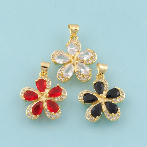 Gold CZ Flower Charms,Flower Jewelry,Flower Pendant for DIY Jewelry Making,18K Gold