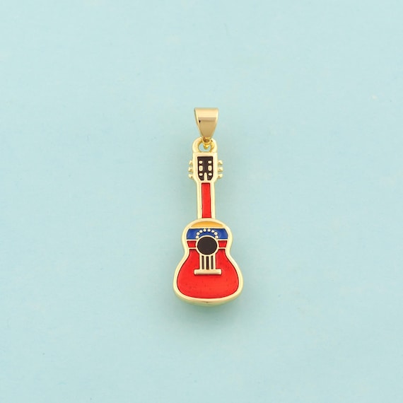 Gold Guitar Charms,Guitar Jewelry,Enamel Guitar Pendant for DIY Jewelry Making,18K Gold
