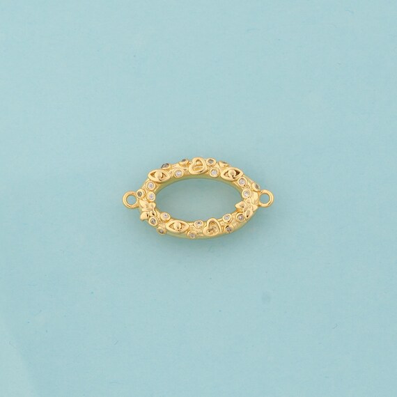Gold CZ Heart Connector,Evil Eye Jewelry Connector,Oval Connector for DIY Jewelry Making,18K Gold