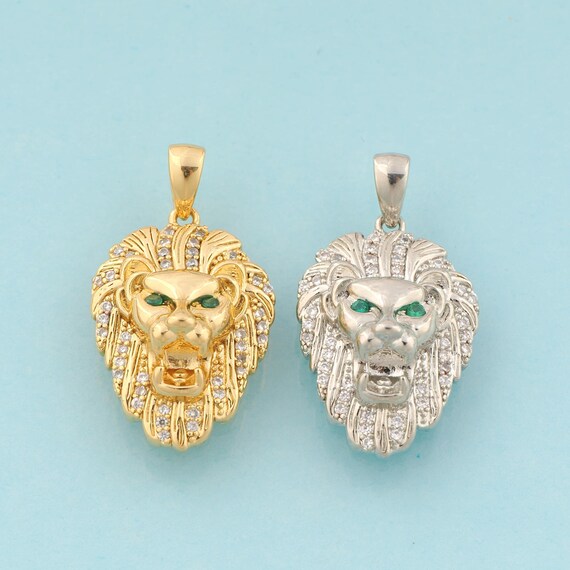 Gold CZ Lion Charms,Animal Jewelry,Lion Pendant for DIY Jewelry Making,18K Gold & Rhodium