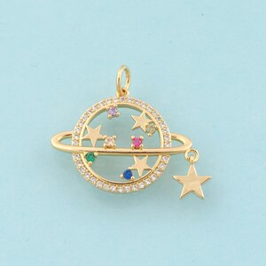 Gold CZ Saturn Charms,Star Jewelry,Star Pendant for DIY Jewelry Making,18K Gold