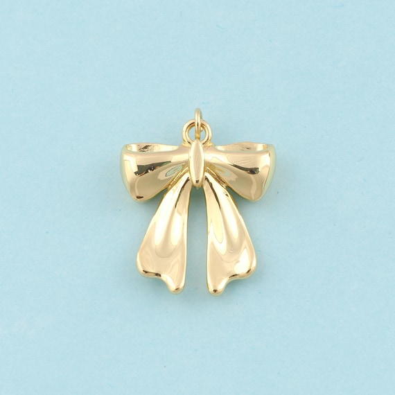 Gold Bow Charms,Bow Jewelry,Bow Pendant for DIY Jewelry Making,18K Gold