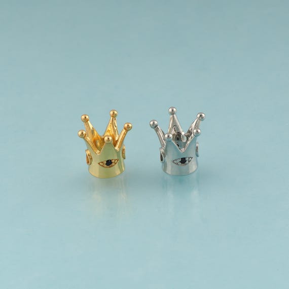 CZ Crown Spacer Beads,Large Hole Beads,Crown Beads for DIY Jewelry Making,18K Gold & Rhodium