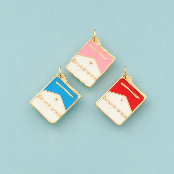 Gold Envelope Charms,Square Jewelry,Enamel Letter Pendant for DIY Jewelry Making,18K Gold
