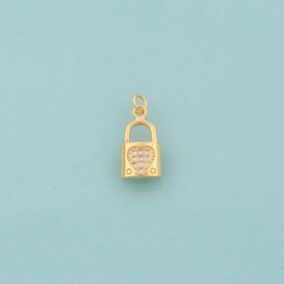Gold CZ Heart Charms,Love Jewelry,Lock Pendant for DIY Jewelry Making,18K Gold