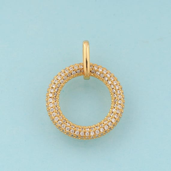 Gold CZ Round Charms,Minimalist Jewelry,Round Pendant for DIY Jewelry Making,18K Gold