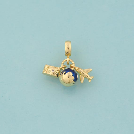 Gold CZ Camera Charms,Earth Jewelry,Enamel Airplane Pendant for DIY Jewelry Making,18K Gold