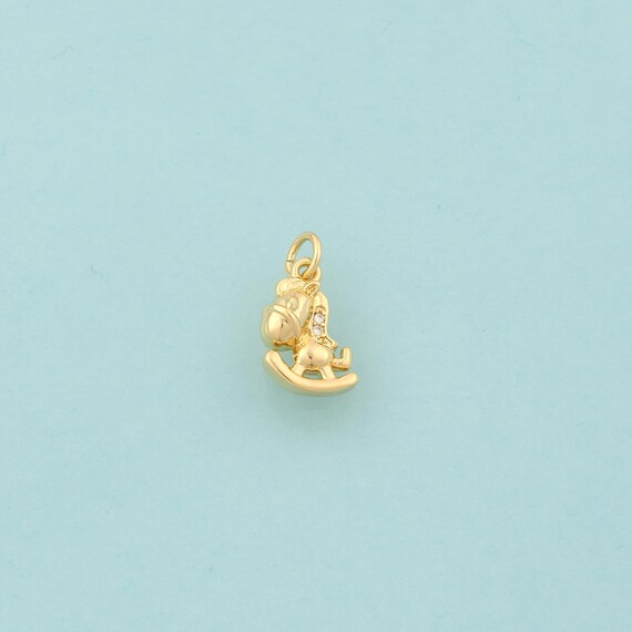 Gold CZ Rocking Horse Charms,Horse Jewelry,Rocking Horse Pendant for DIY Jewelry Making,18K Gold