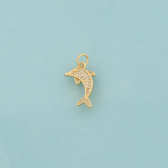 Gold CZ Dolphin Charms,Marine Life Jewelry,Dolphin Pendant for DIY Jewelry Making,18K Gold