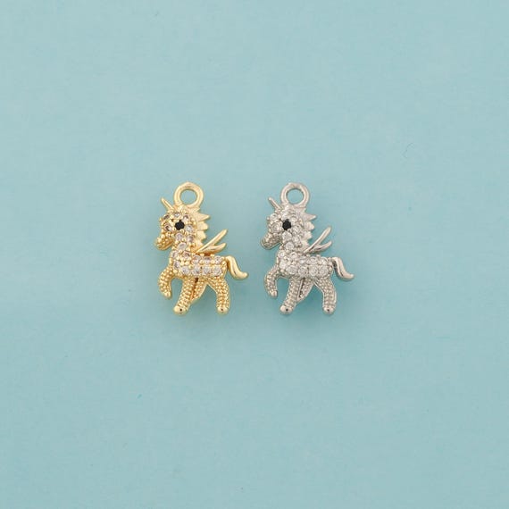 Gold CZ Unicorn Charms,Fantasy Creature Jewelry,Unicorn Pendant for DIY Jewelry Making,18K Gold