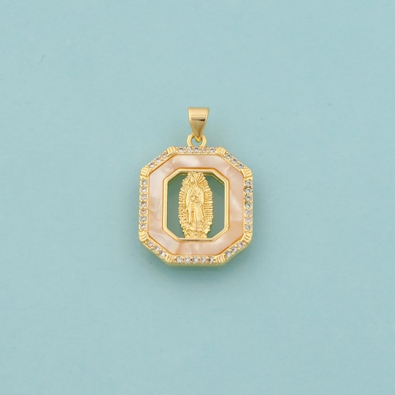 Gold CZ Virgin Mary Charms,Religious Jewelry,Fritillaria Catholic Pendant for DIY Jewelry Making,18K Gold