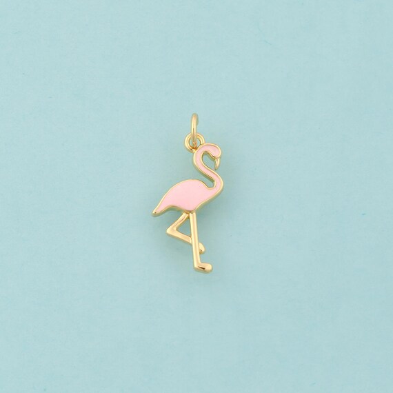 Gold Flamingo Charms,Animal Jewelry,Enamel Flamingo Pendant for DIY Jewelry Making,18K Gold