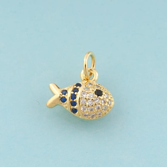 Gold CZ Fish Charms,Fish Jewelry,Fish Pendant for DIY Jewelry Making,18K Gold