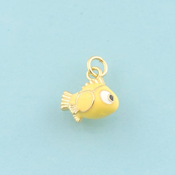Gold Enamel Fish Charms,Marine Life Jewelry,Fish Pendant for DIY Jewelry Making,18K Gold