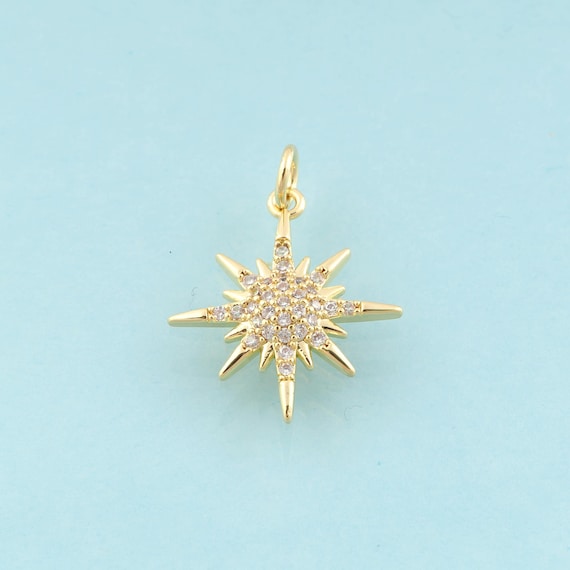 Gold CZ Sun Charms,Sun Jewelry,Sun Pendant for DIY Jewelry Making,18K Gold