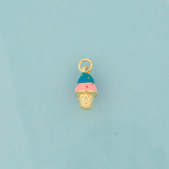 Gold Enamel Ice Cream Charms,Ice Cream Jewelry,Ice Cream Pendant for DIY Jewelry Making,18K Gold