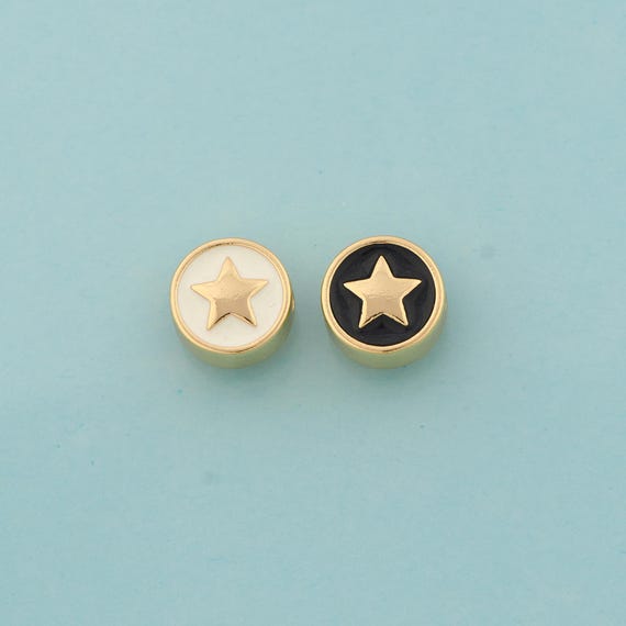 Enamel Star Spacer Beads,Celestial Beads,Round Beads for DIY Jewelry Making,18K Gold