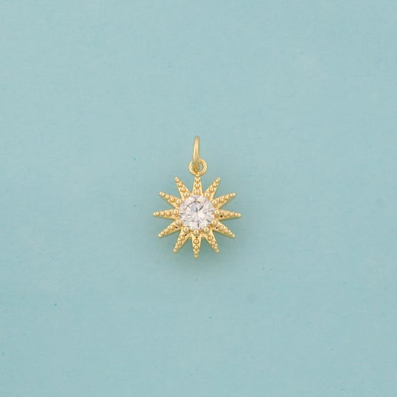 Gold CZ Sun Charms,Celestial Jewelry,Sunburst Pendant for DIY Jewelry Making,18K Gold