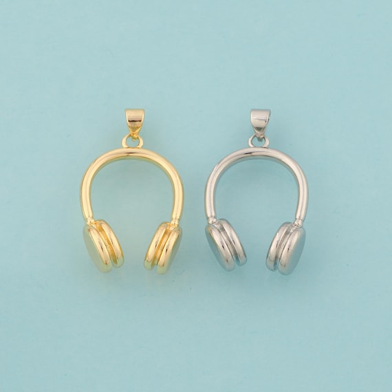 Gold Headphone Charms,Headphone Jewelry,Headphone Pendant for DIY Jewelry Making,18K Gold