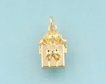 Gold Gift Box Charms,Bow Jewelry,Gift Box Pendant for DIY Jewelry Making,18K Gold