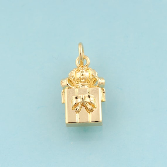 Gold Gift Box Charms,Bow Jewelry,Gift Box Pendant for DIY Jewelry Making,18K Gold