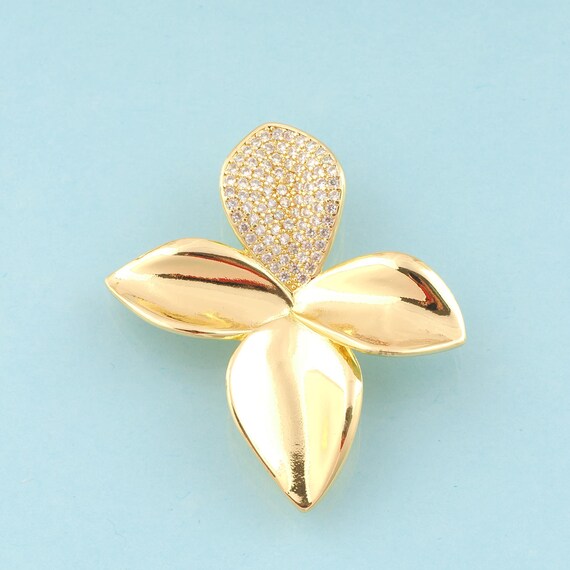 Gold CZ Flower Charms,Plant Jewelry,Flower Pendant for DIY Jewelry Making,18K Gold