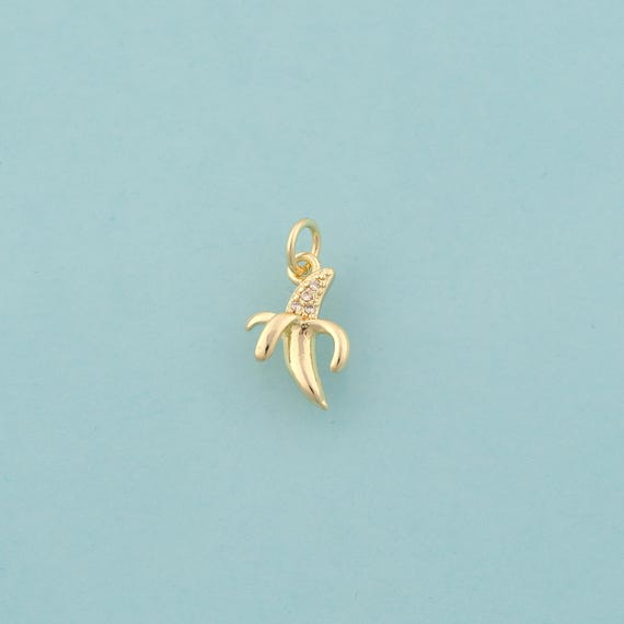 Gold CZ Banana Charms,Fruit Jewelry,Banana Pendant for DIY Jewelry Making,18K Gold