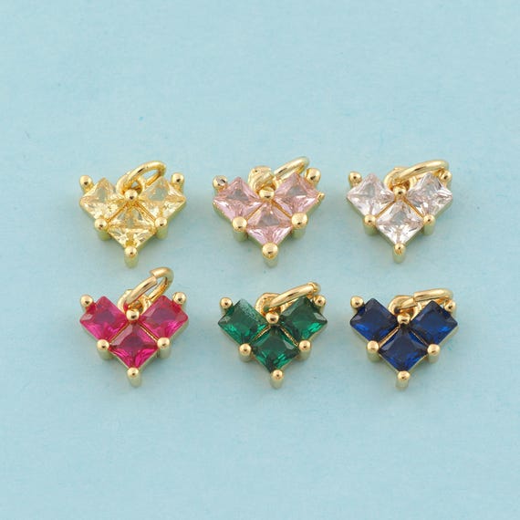 Gold CZ Heart Charms,Heart Jewelry,Heart Pendant for DIY Jewelry Making,18K Gold